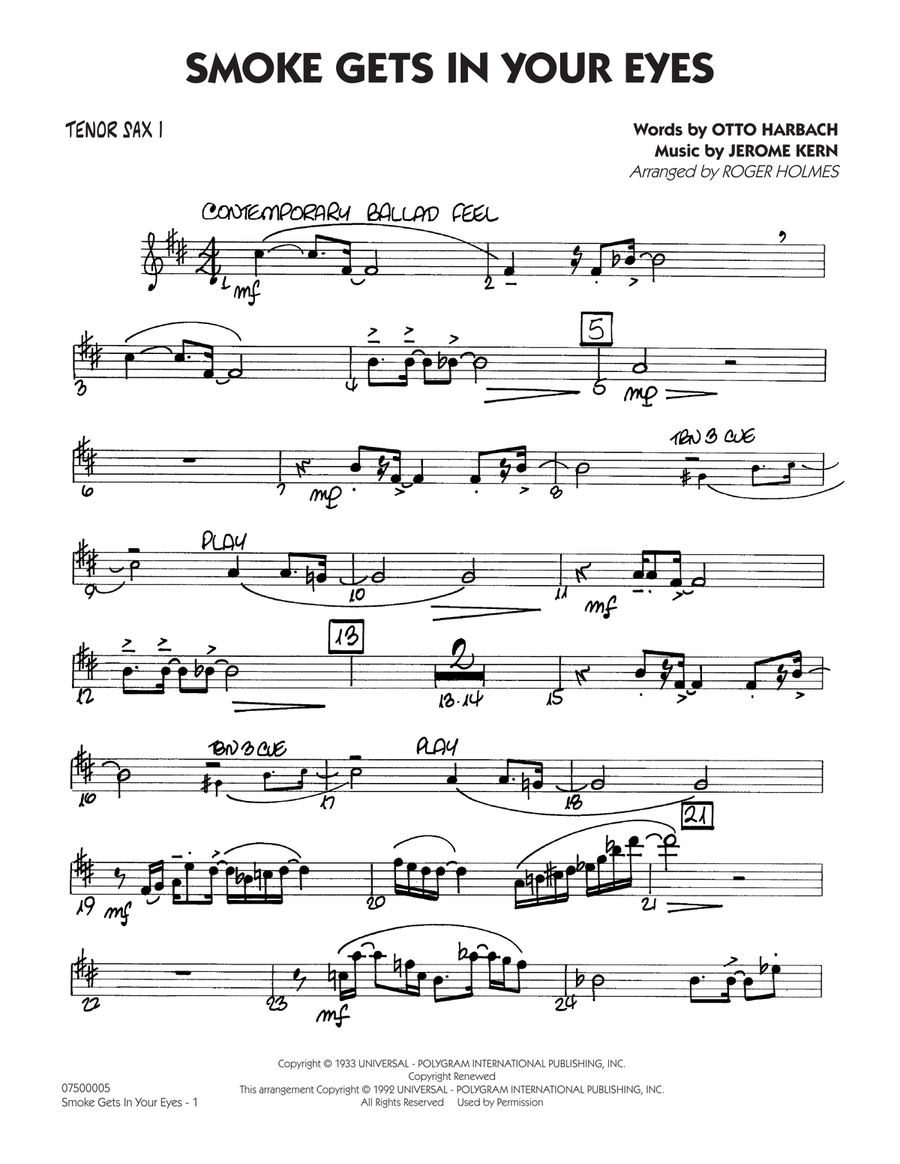 Smoke Gets In Your Eyes (arr. Roger Holmes) - Tenor Sax 1 Jazz Ensemble scores gallery preview page 1