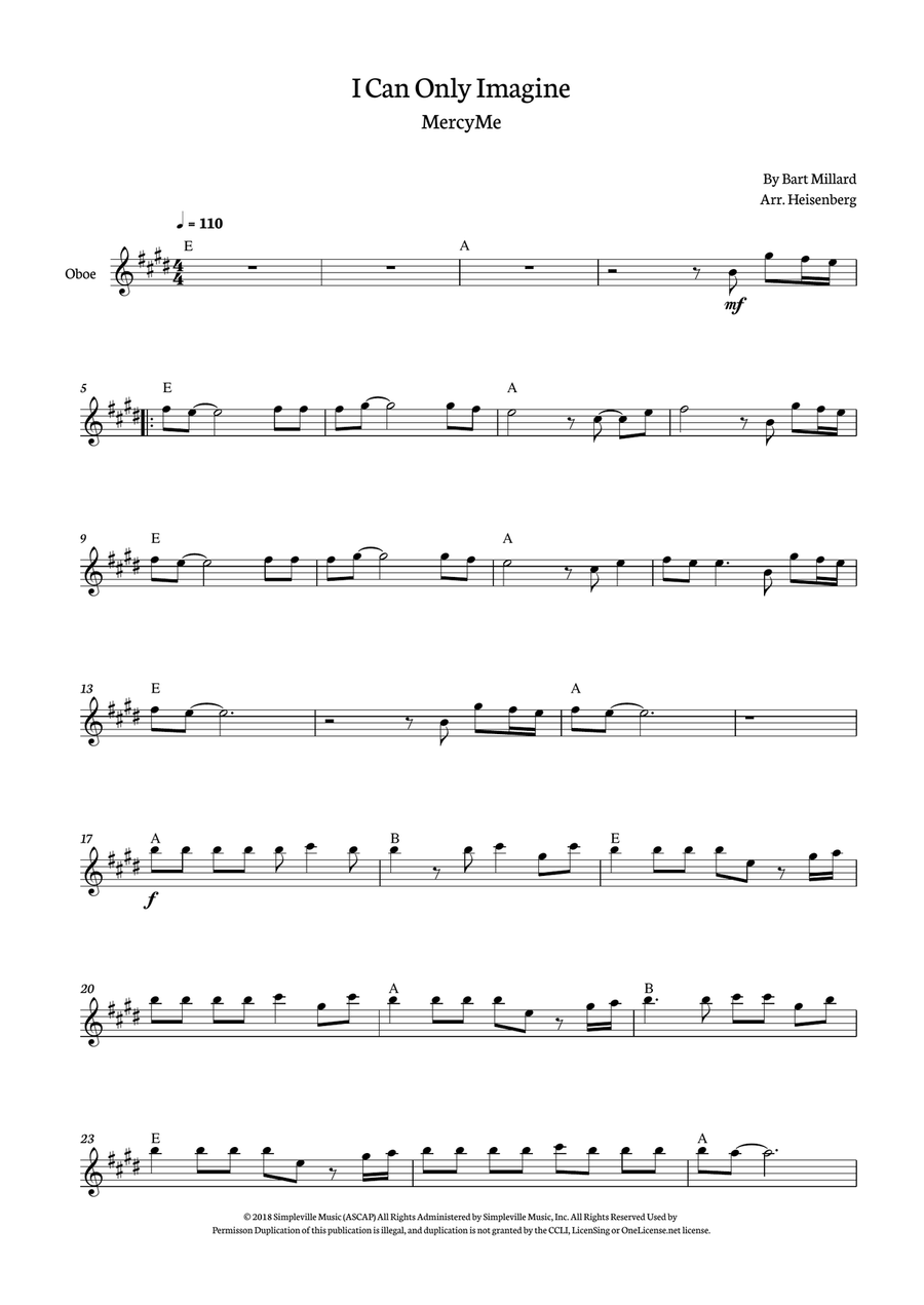 I Can Only Imagine I Can Only Imagine Oboe Solo scores gallery preview page 1