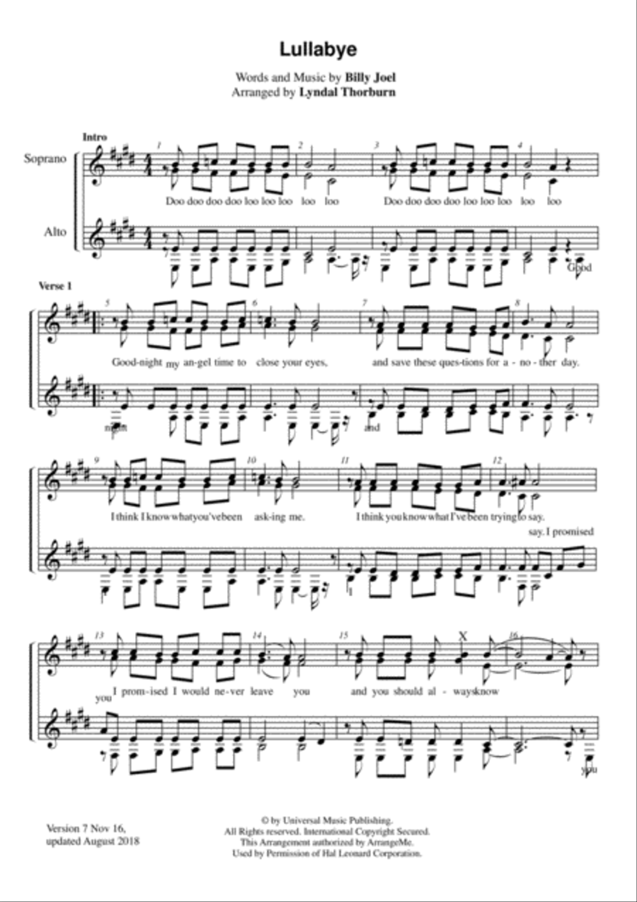Lullabye (Goodnight, My Angel) SSAA scores gallery preview page 1