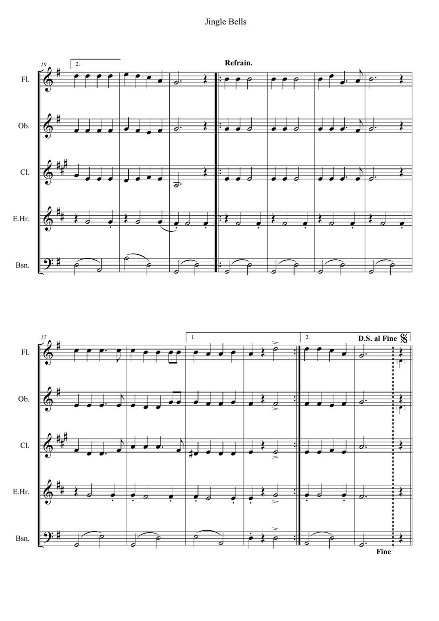 Jingle Bells Woodwind Quintet scores gallery preview page 2