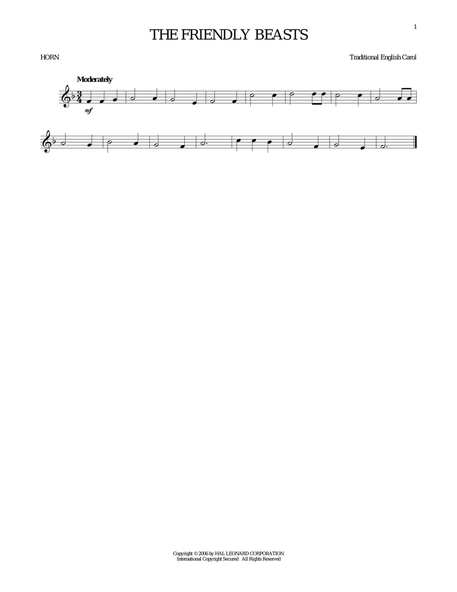 The Friendly Beasts The Friendly Beasts Horn Solo scores gallery preview page 1
