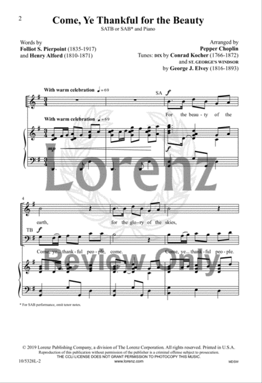 Come, Ye Thankful for the Beauty 4-Part scores gallery preview page 2