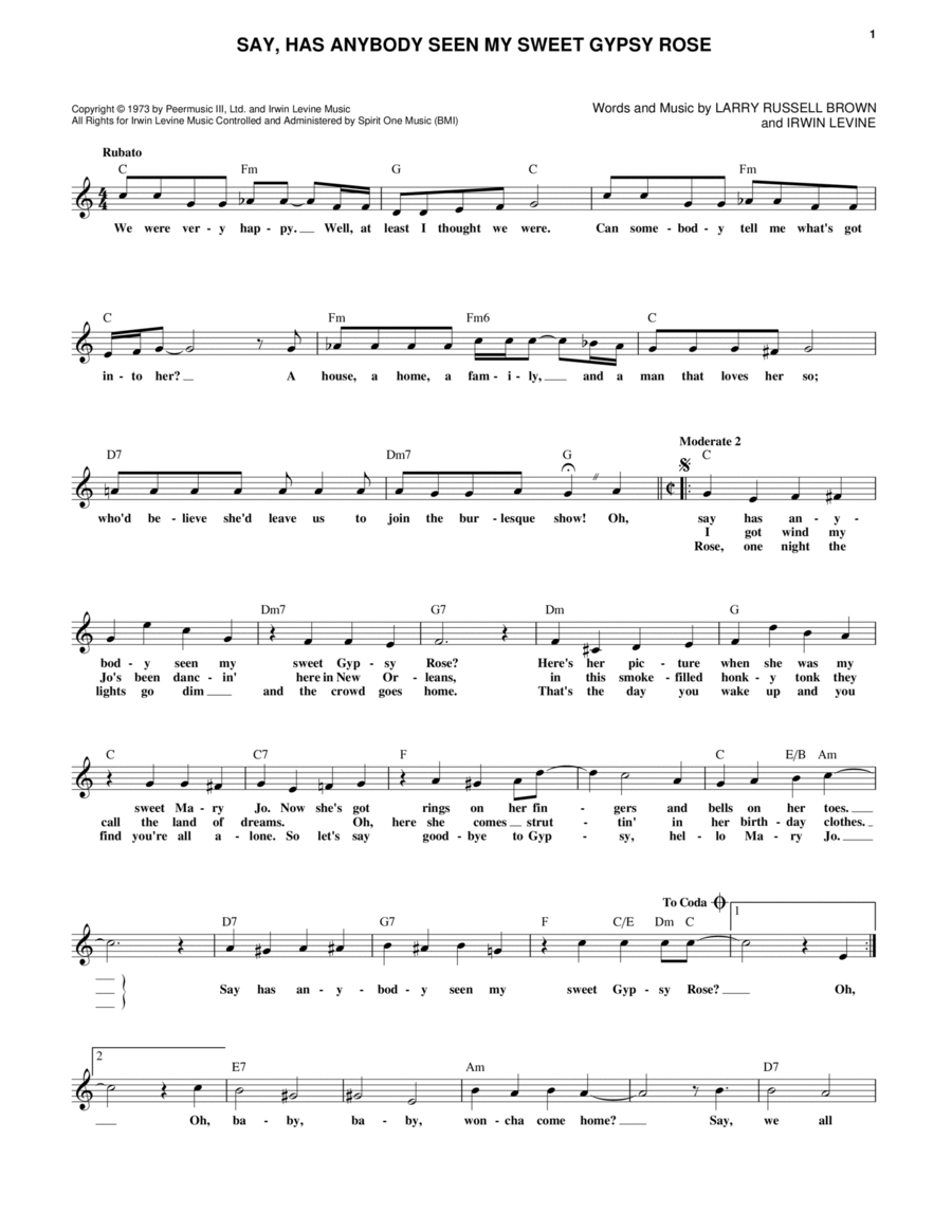 Say, Has Anybody Seen My Sweet Gypsy Rose Piano scores gallery preview page 1