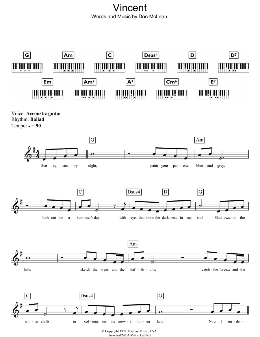 Vincent (Starry Starry Night) Piano scores gallery preview page 1