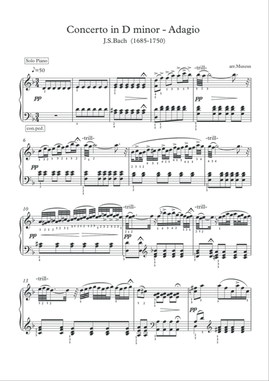 J.S.Bach Adagio BWV 974 for Piano Piano Solo scores gallery preview page 2