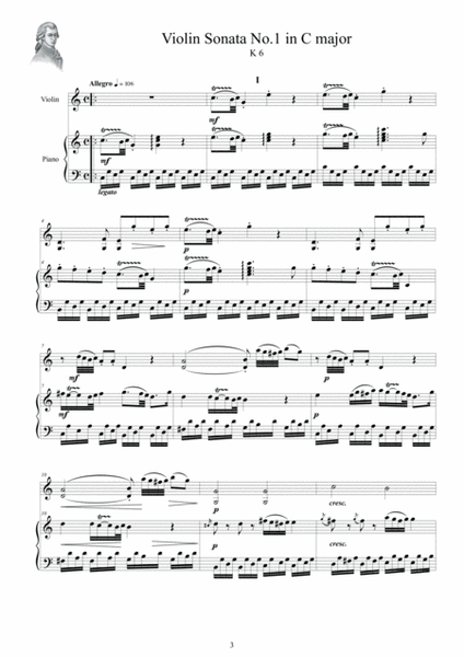 Mozart - Four Sonatas KV 6-9 for Violin and Piano - Scores and Part