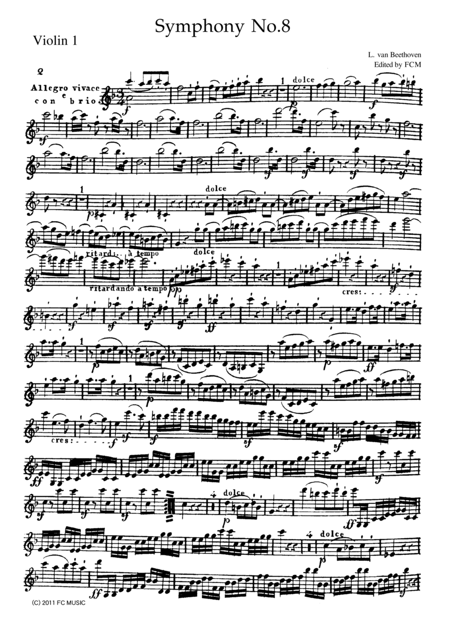 Beethoven Symphony No.8 all mvts. for String Quintet, CB092 String Quintet scores gallery preview page 1