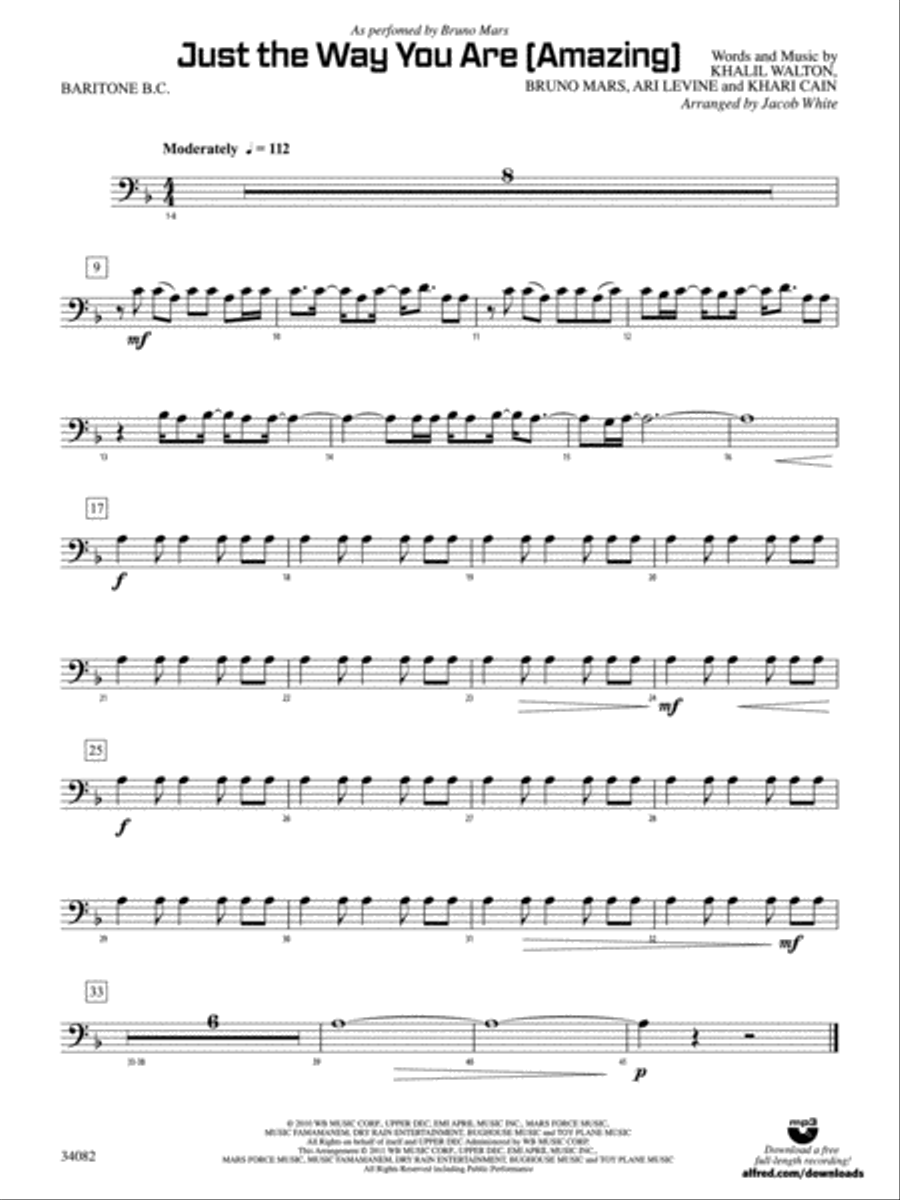 Just the Way You Are (Amazing): Baritone B.C. Concert Band scores gallery preview page 1
