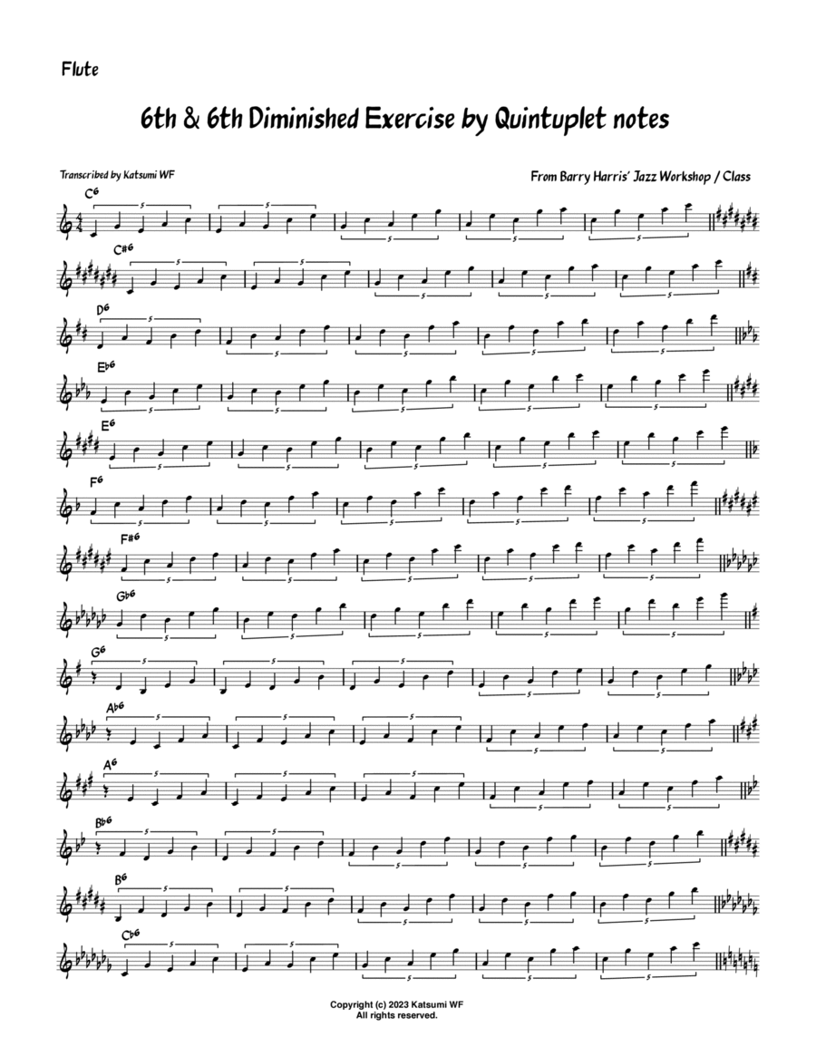 Barry Harris 6th and 6th Diminished Exercise by Quintuplet Notes image number null