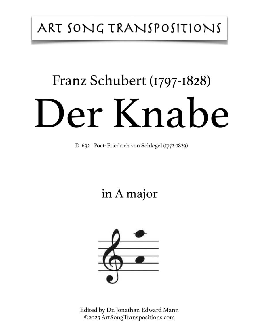 SCHUBERT: Der Knabe, D. 692 (transposed to A major) Voice scores gallery preview page 1