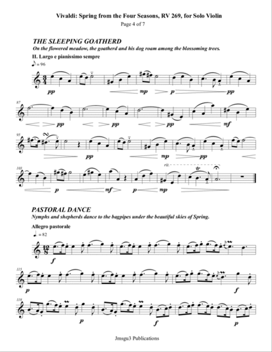 Vivaldi: Spring from The Four Seasons for Solo Violin Violin Solo scores gallery preview page 4