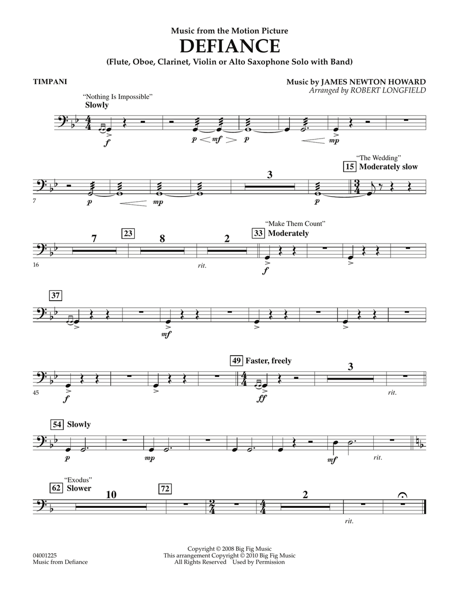 Music from Defiance - Timpani Concert Band scores gallery preview page 1