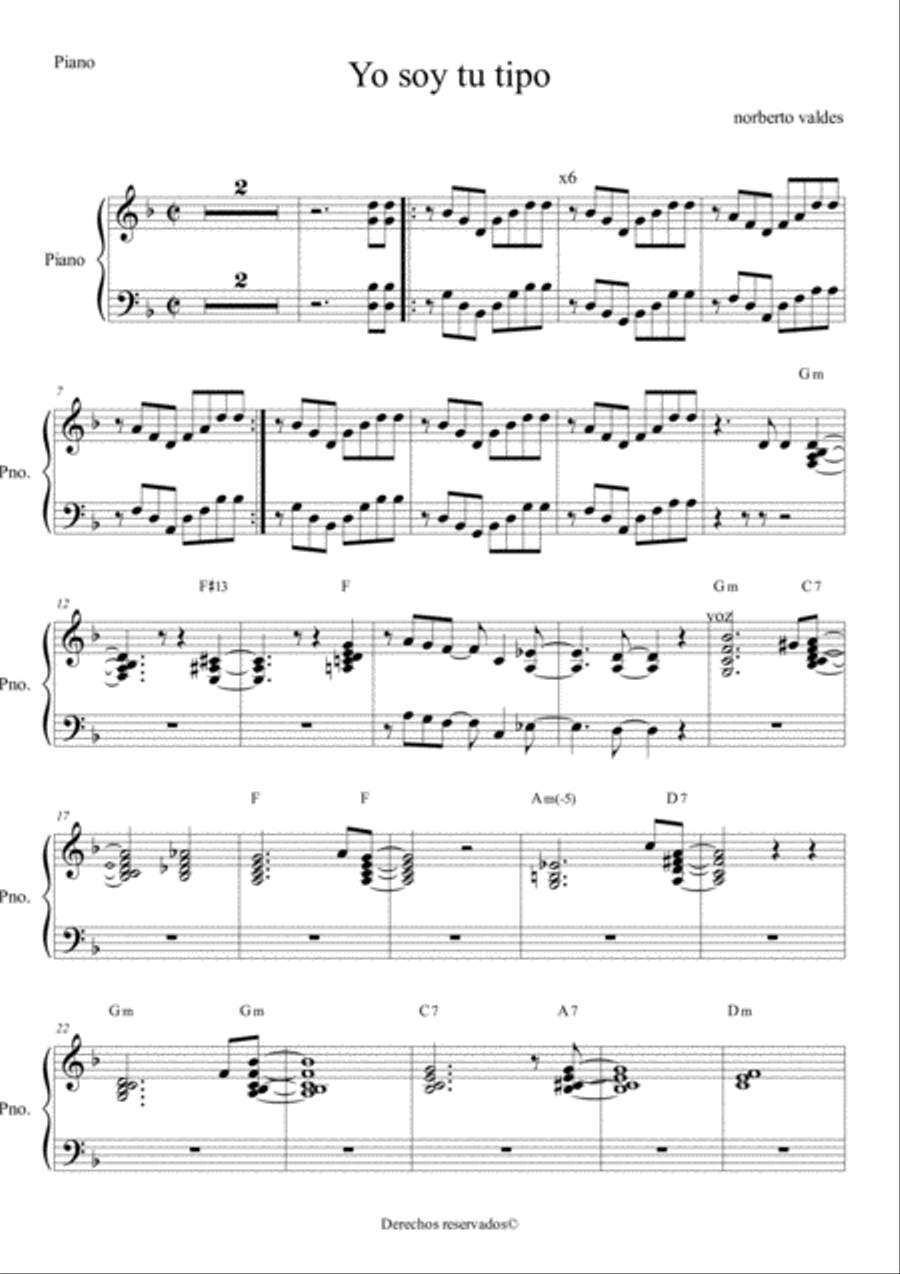 Yo Soy Tu Tipo Piano Solo scores gallery preview page 1