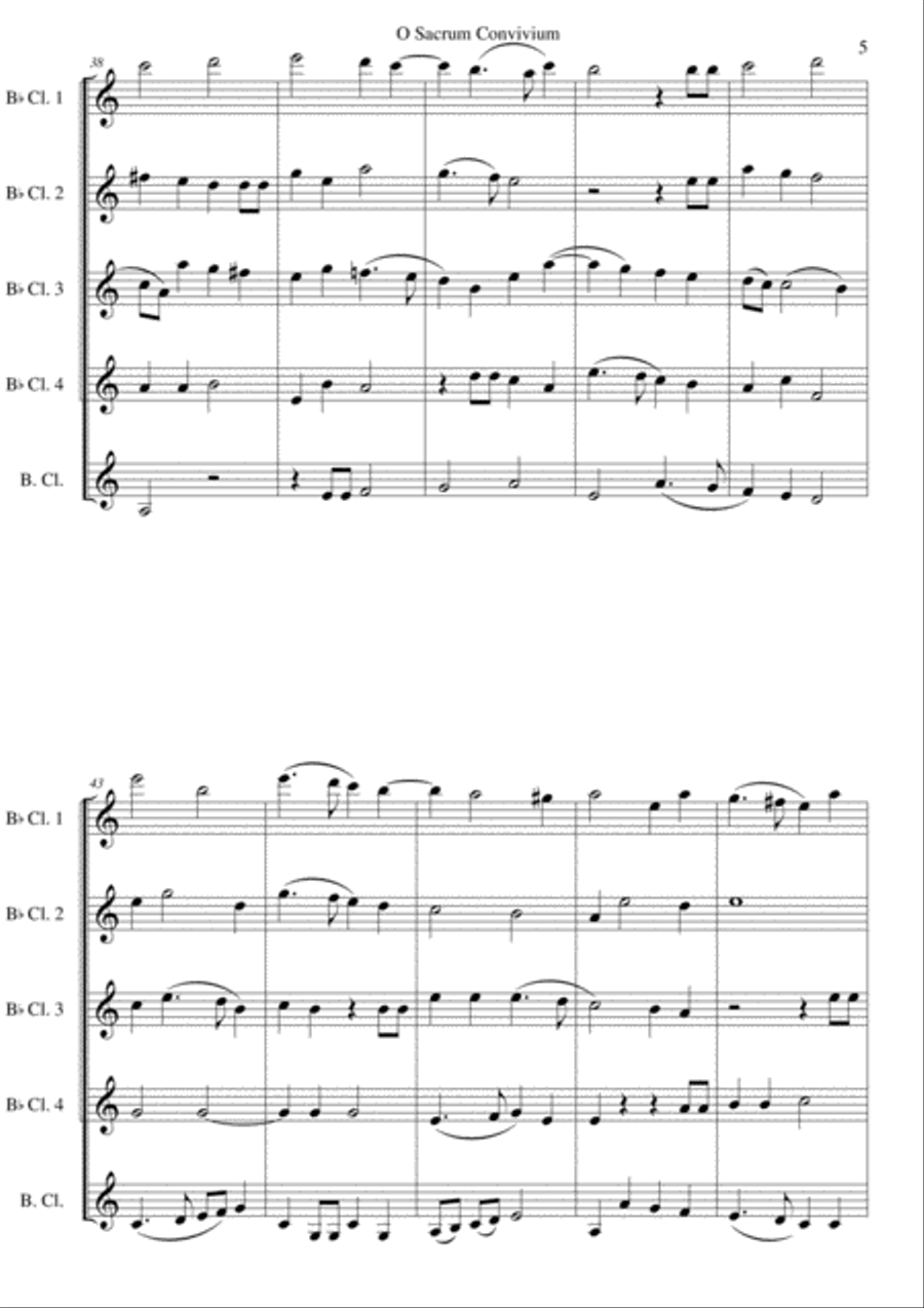 O Sacrum Convivium for clarinet quintet (4 clarinets and 1 bass or 5 clarinets) Clarinet Quintet scores gallery preview page 5