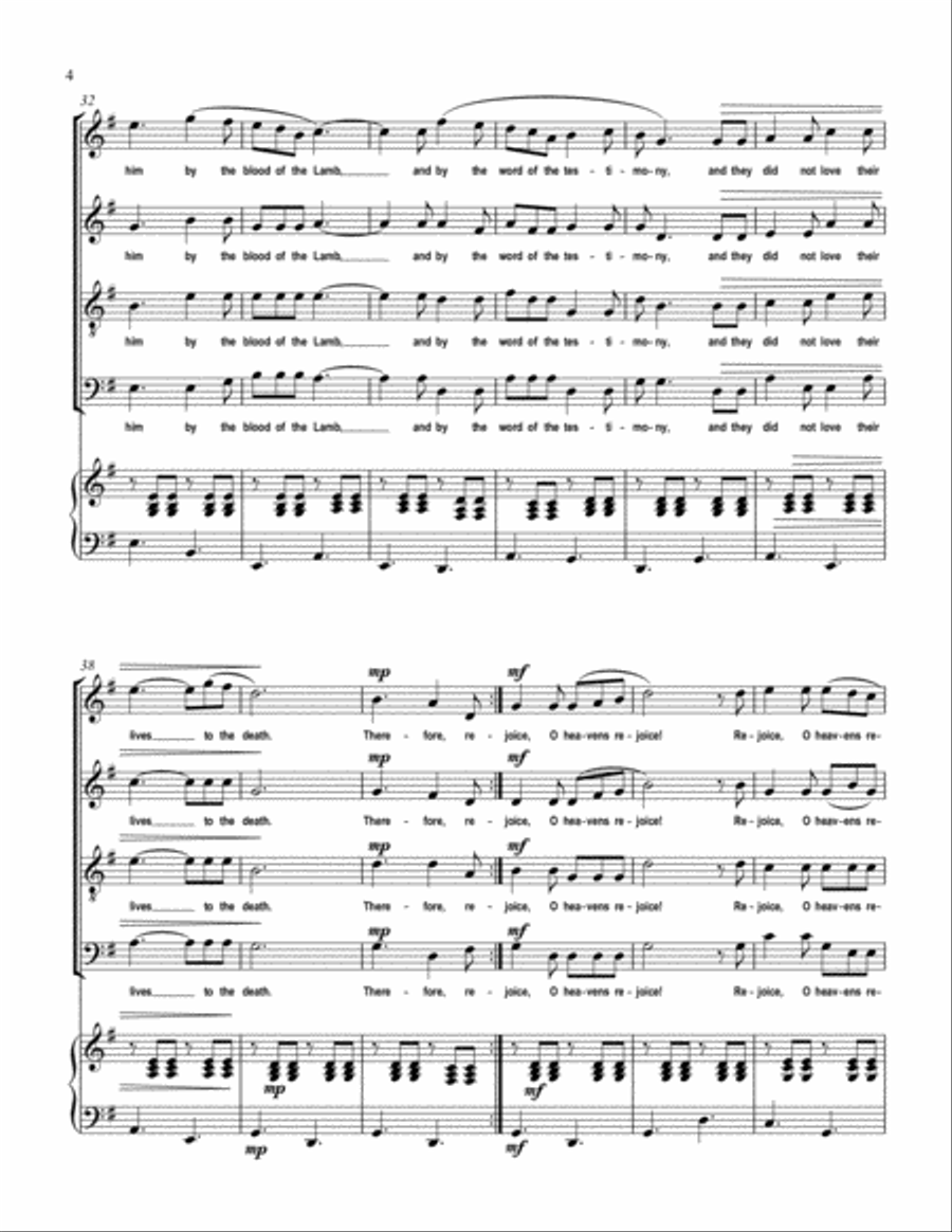Rejoice, O Heavens, Rejoice (Revelation 12:10-12) 4-Part scores gallery preview page 4
