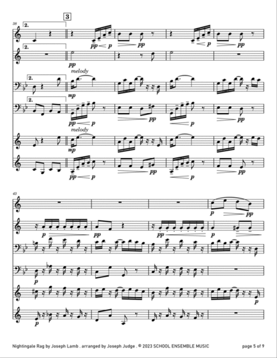 Nightingale Rag by Joseph Lamb for Brass Quartet in Schools Brass Quartet scores gallery preview page 5