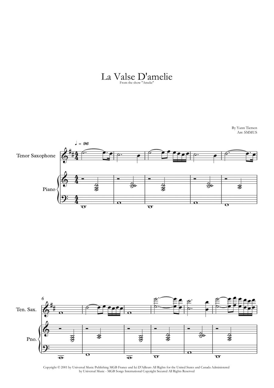 La Valse D'amelie La Valse D'amelie Tenor Saxophone scores gallery preview page 1