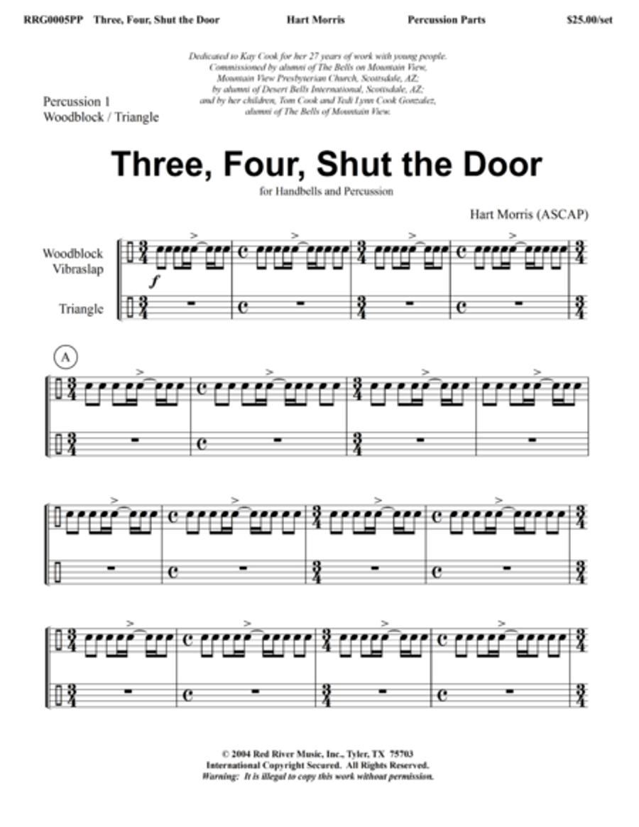 Three Four Shut the Door Handbell Choir scores gallery preview page 1