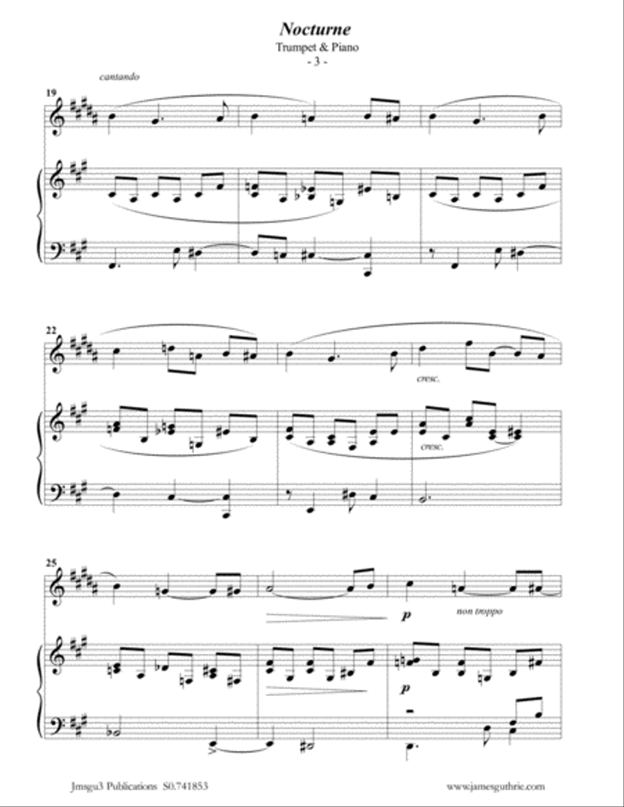 Fauré: Nocturne Op. 104 for Trumpet & Piano Trumpet Duet scores gallery preview page 3
