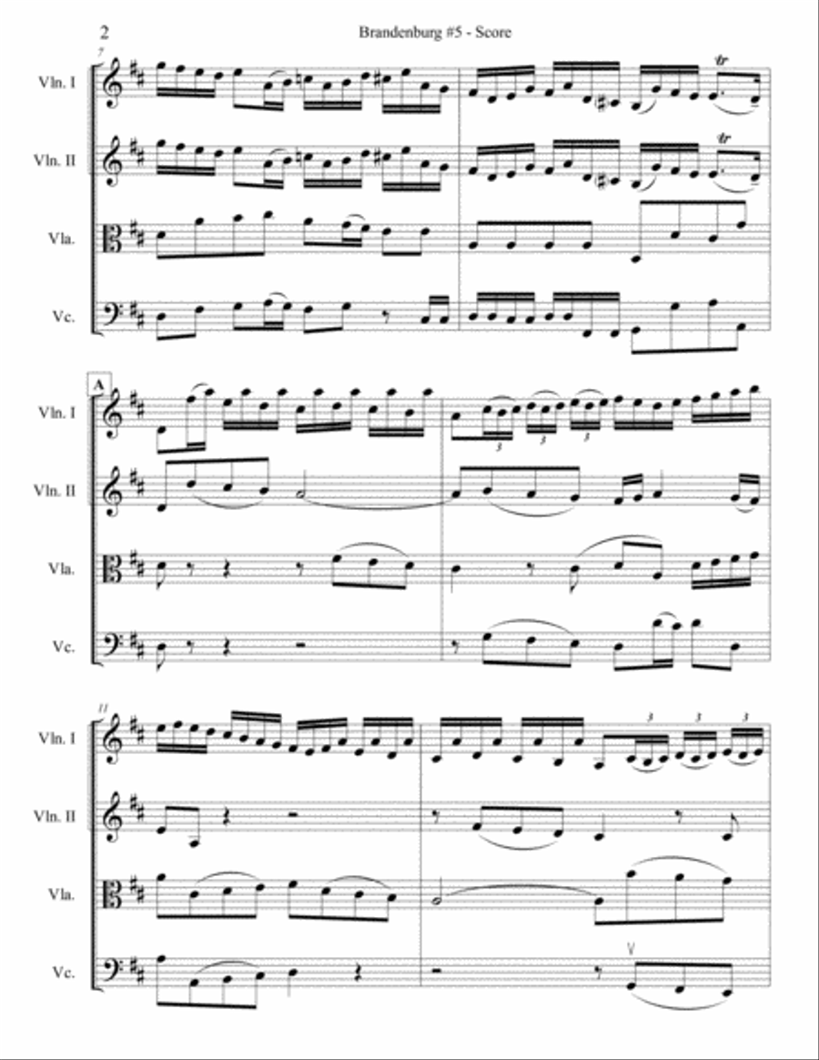 Brandenburg Concerto #5, 1st Mvt. for String Quartet String Quartet scores gallery preview page 2