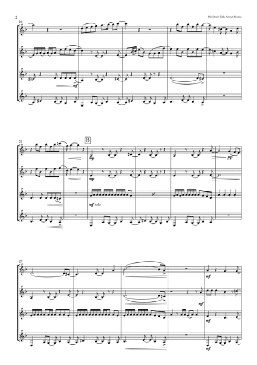 We Don't Talk About Bruno Clarinet Quartet scores gallery preview page 2