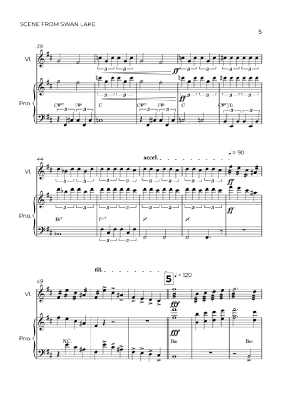 SCENE FROM SWAN LAKE - TCHAIKOVSKY – VIOLIN & PIANO Violin Solo scores gallery preview page 5