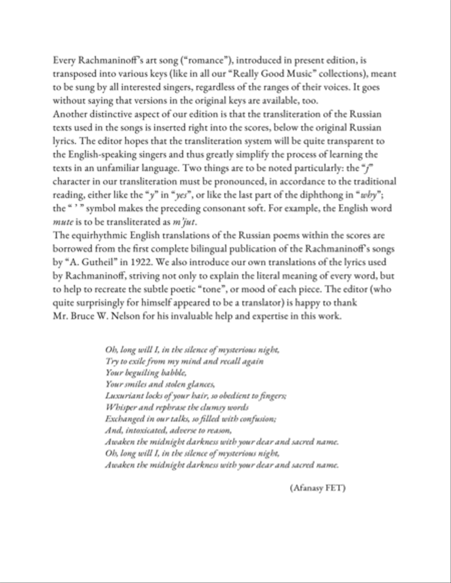 RACHMANINOFF Sergei: In the silence of mysterious night, an art song with transcription and translat High Voice scores gallery preview page 2