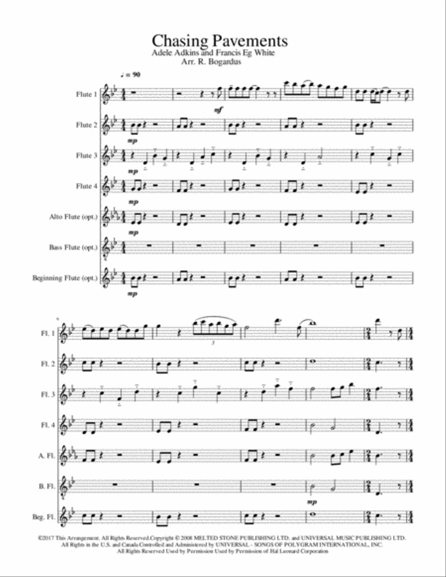 Chasing Pavements Woodwind Quartet scores gallery preview page 1
