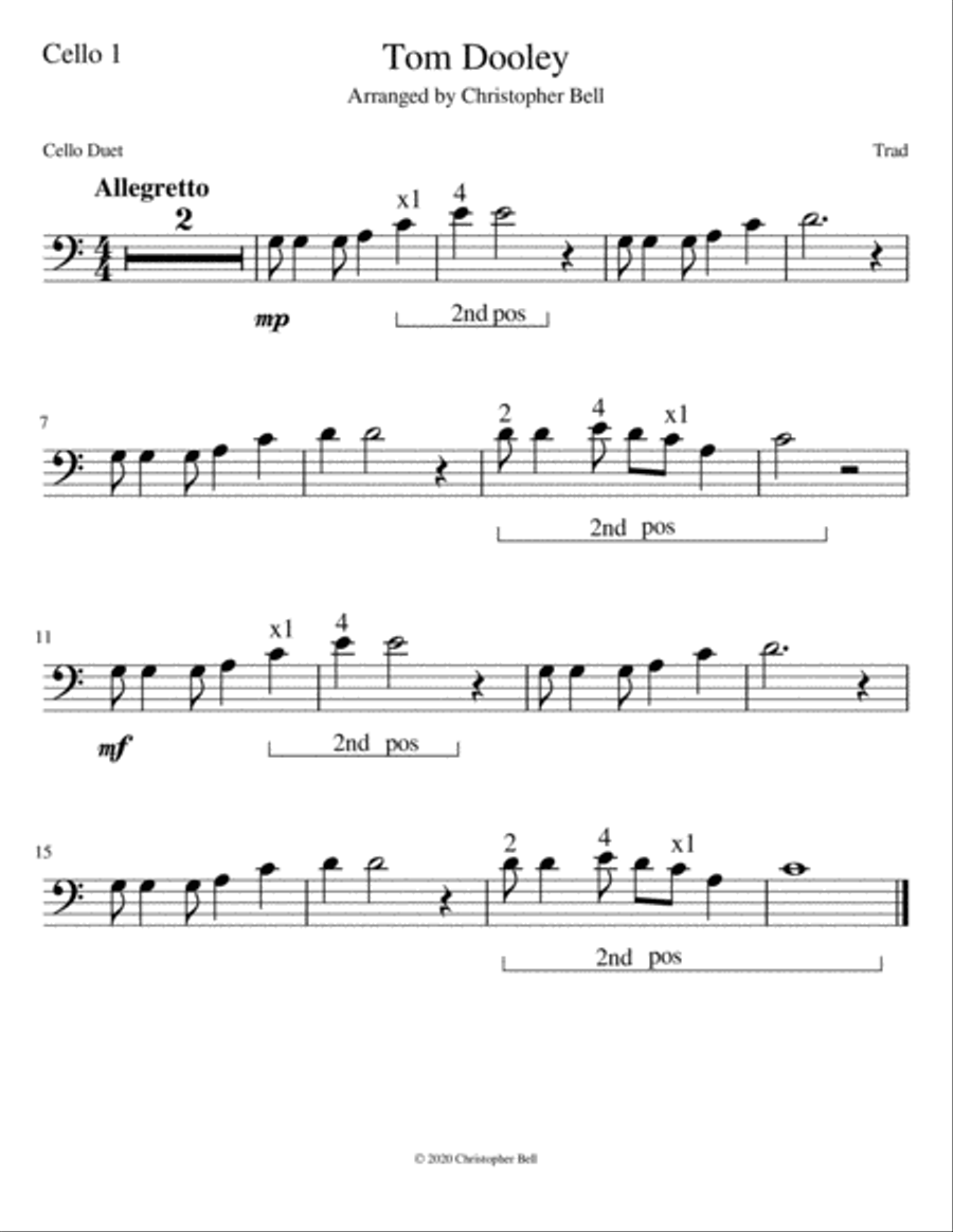 Tom Dooley - Easy Cello Duet String Duet scores gallery preview page 2