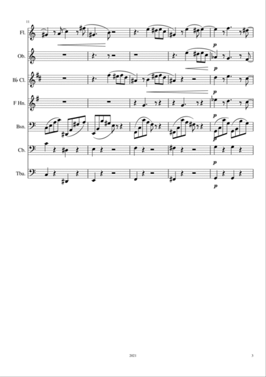 Brahms Intermezzo Opus 76 No. 7, arranged for ensemble Woodwind Quintet scores gallery preview page 4