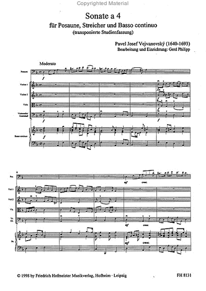 Sonate a 4 fur Posaune, Streicher und B. c. / Partitur