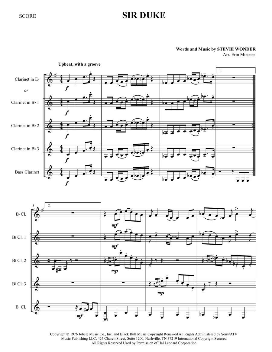 Sir Duke Clarinet Quartet scores gallery preview page 2