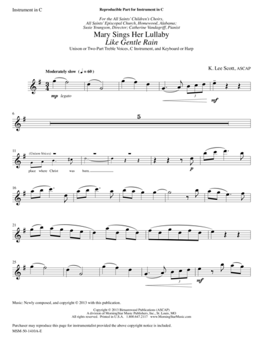 Mary Sings Her Lullaby/Like Gentle Rain (Downloadable C Instrument Part)