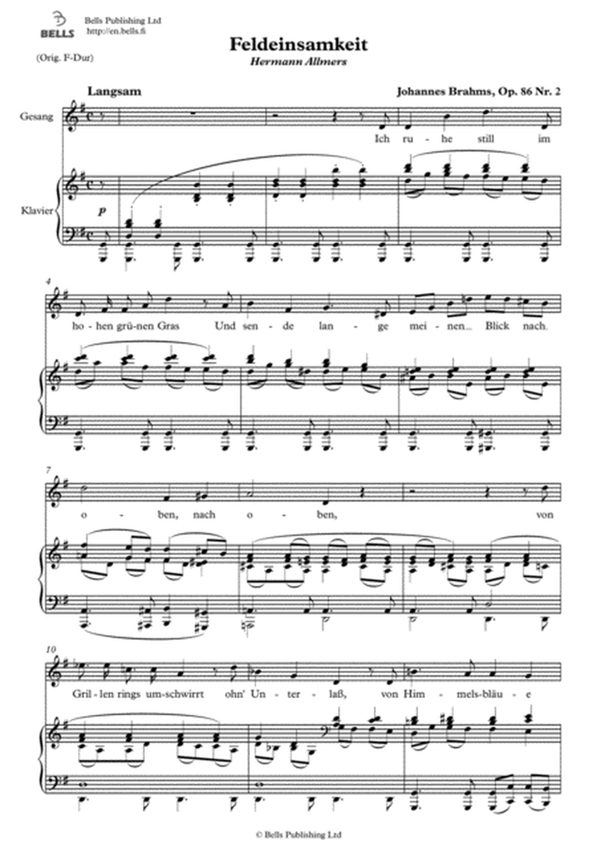 Feldeinsamkeit, Op. 86 No. 2 (G Major)