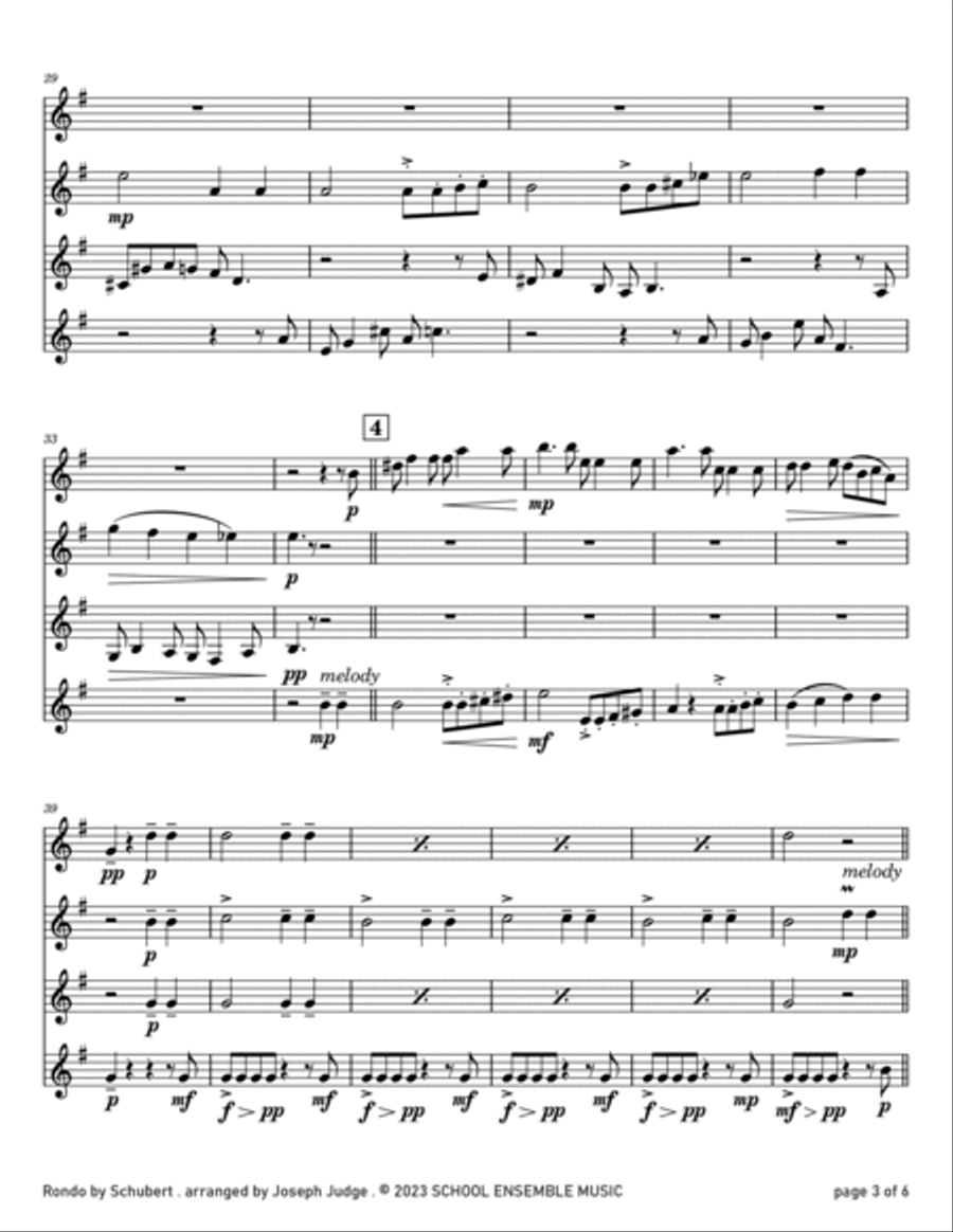 Rondo by Schubert for Clarinet Quartet in Schools Clarinet Quartet scores gallery preview page 3