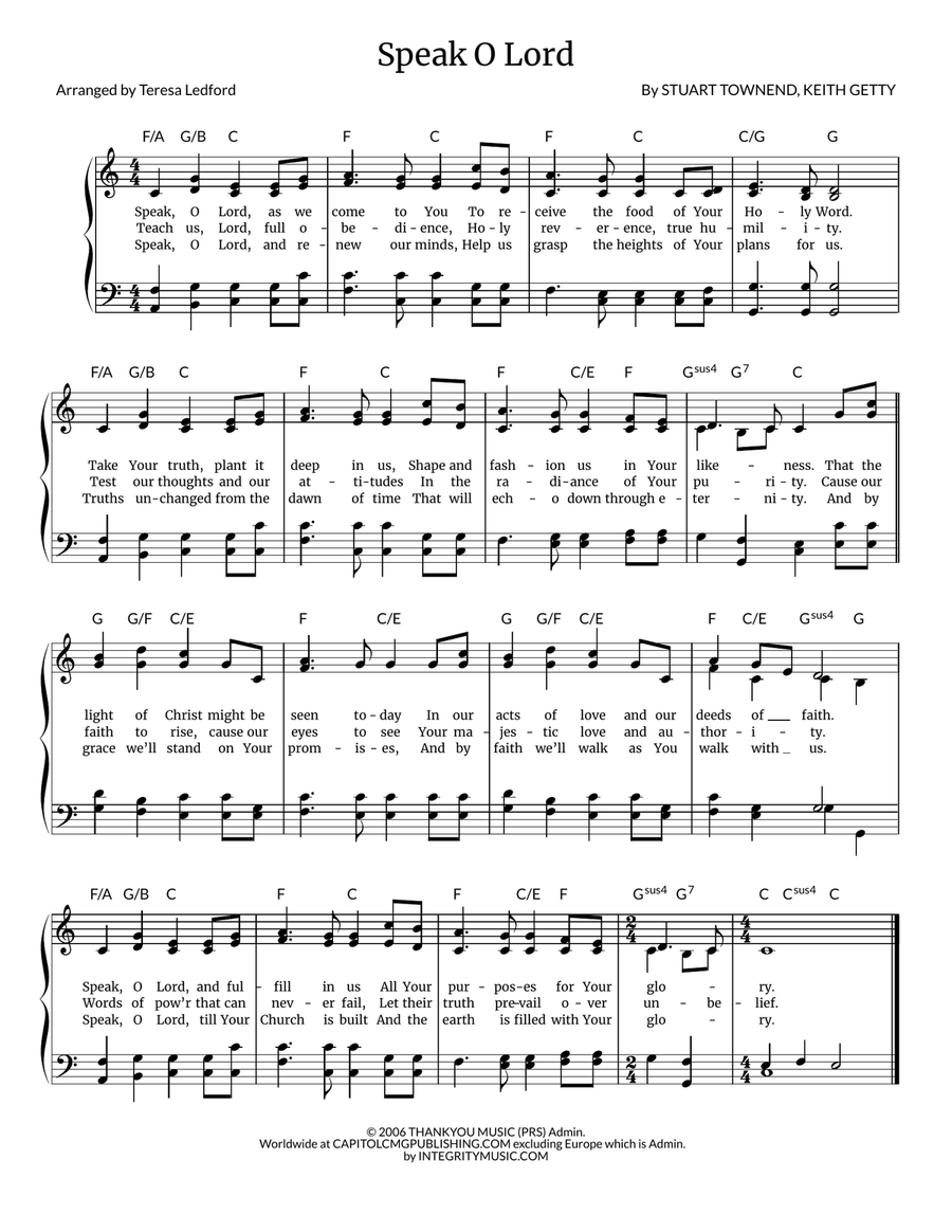 Speak O Lord Piano, Vocal, Guitar scores gallery preview page 1