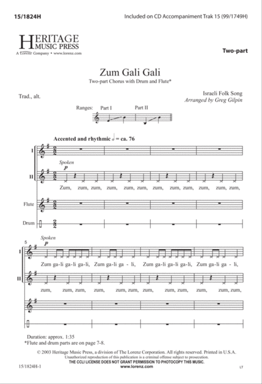 Zum Gali Gali 2-Part scores gallery preview page 1