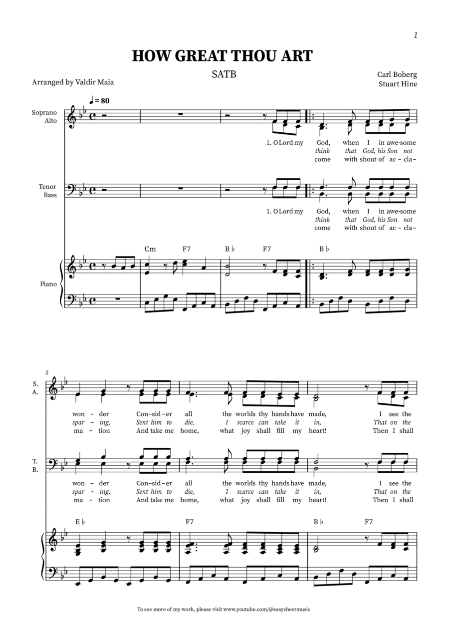 How Great Thou Art - SATB with piano accompaniment 4-Part scores gallery preview page 1