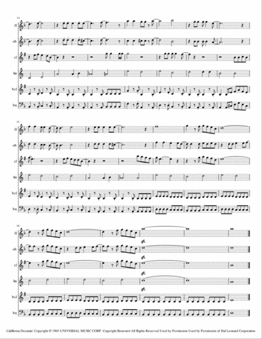 California Dreamin' California Dreamin' Woodwind Quintet scores gallery preview page 4