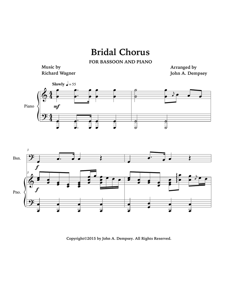 Bridal March (Here Comes the Bride): Wedding Duet for Bassoon and Piano Bassoon Solo scores gallery preview page 3