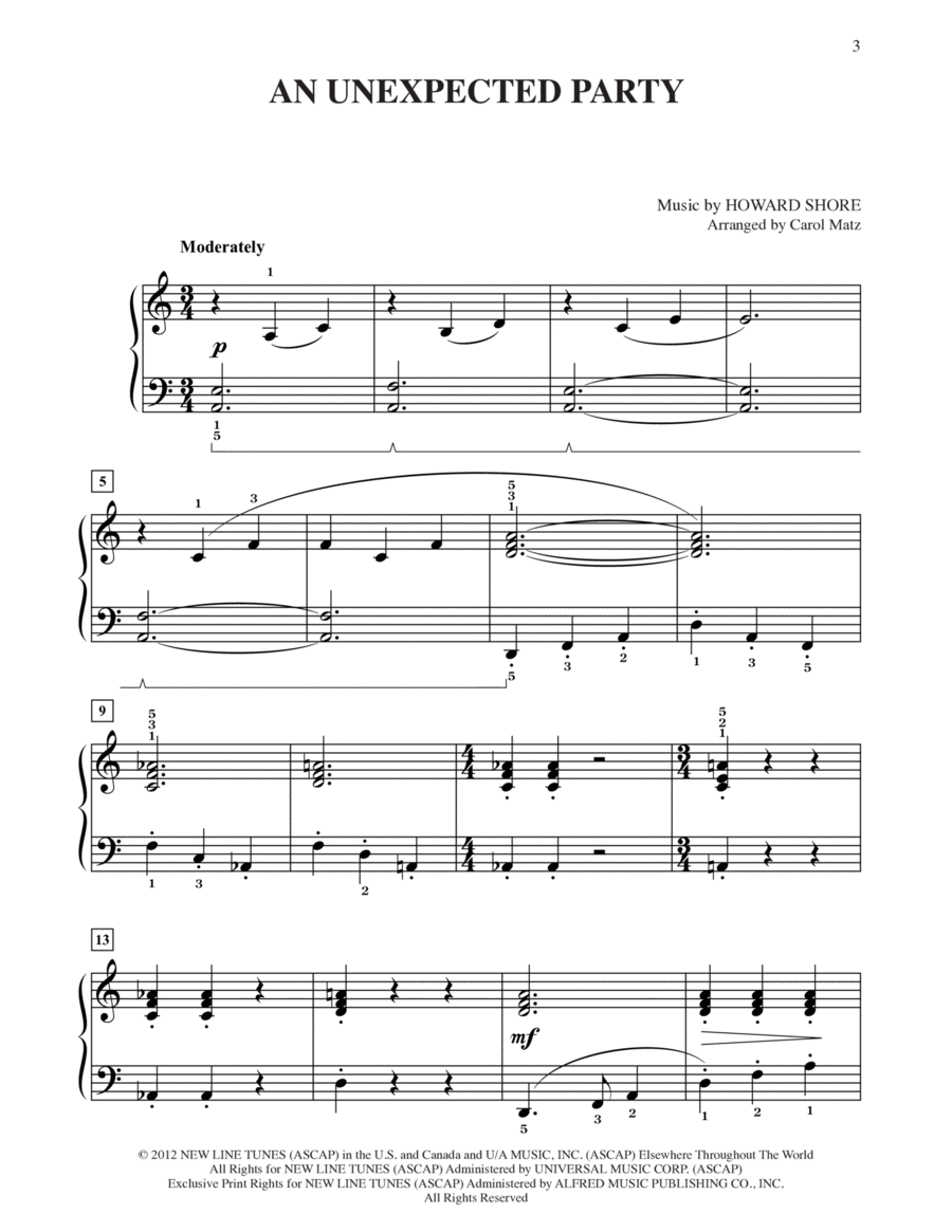 An Unexpected Party (from The Hobbit: An Unexpected Journey) (arr. Carol Matz) Easy Piano scores gallery preview page 1