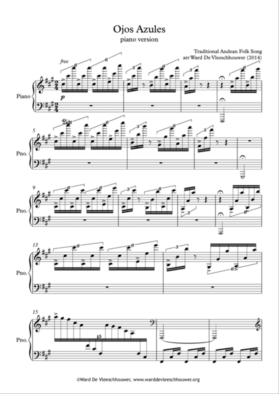 Ojos Azules Piano Solo scores gallery preview page 1