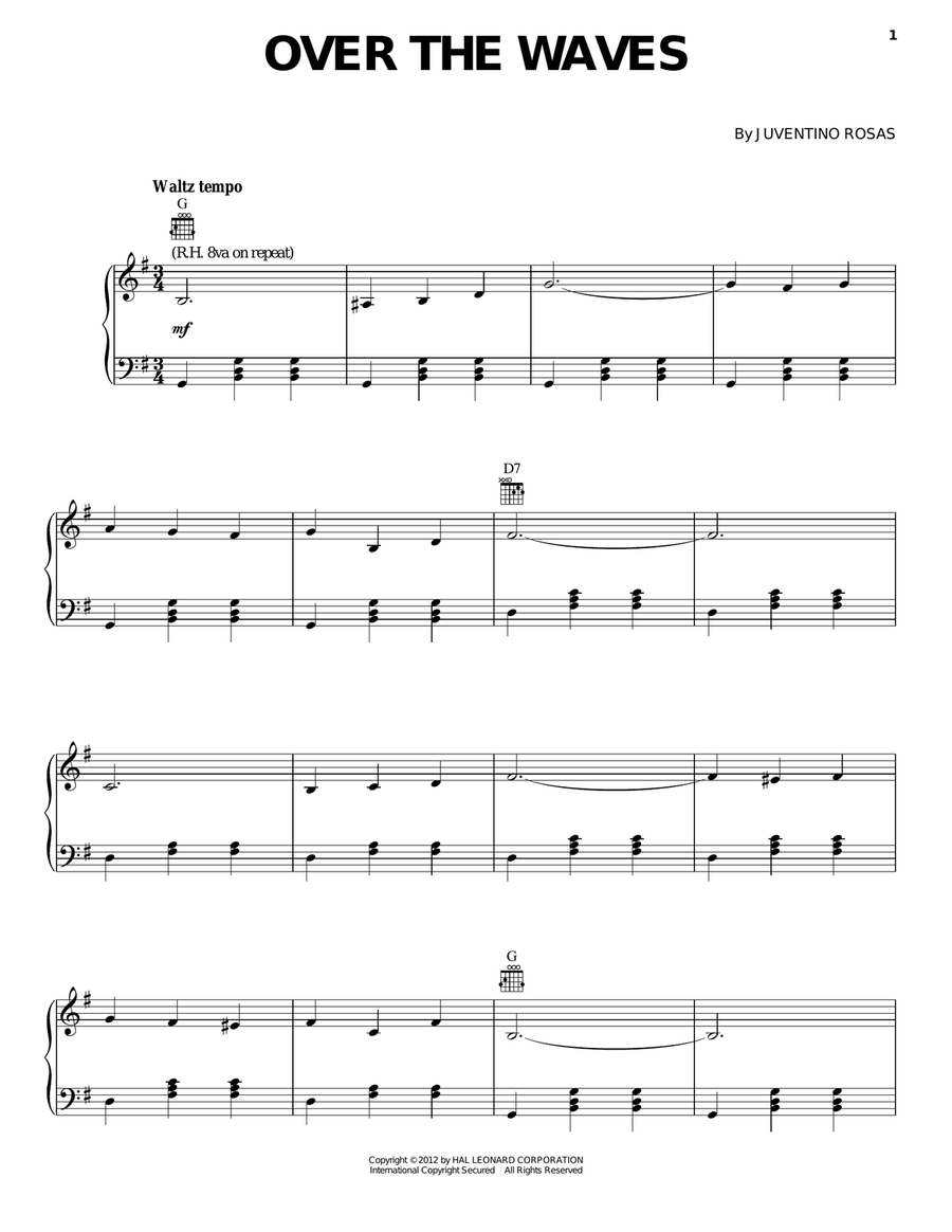 Over The Waves Piano Solo scores gallery preview page 1