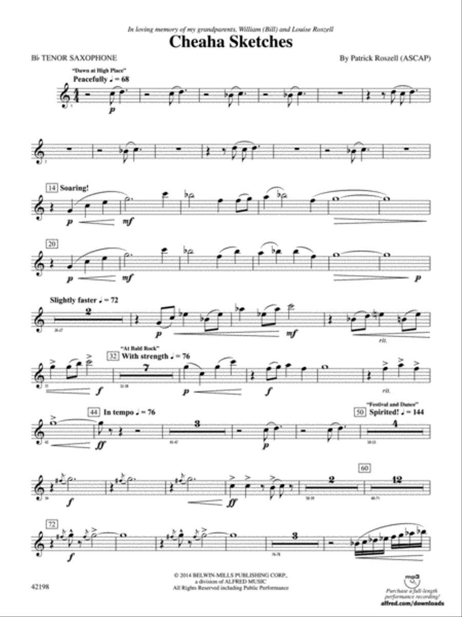 Cheaha Sketches: B-flat Tenor Saxophone Concert Band scores gallery preview page 1