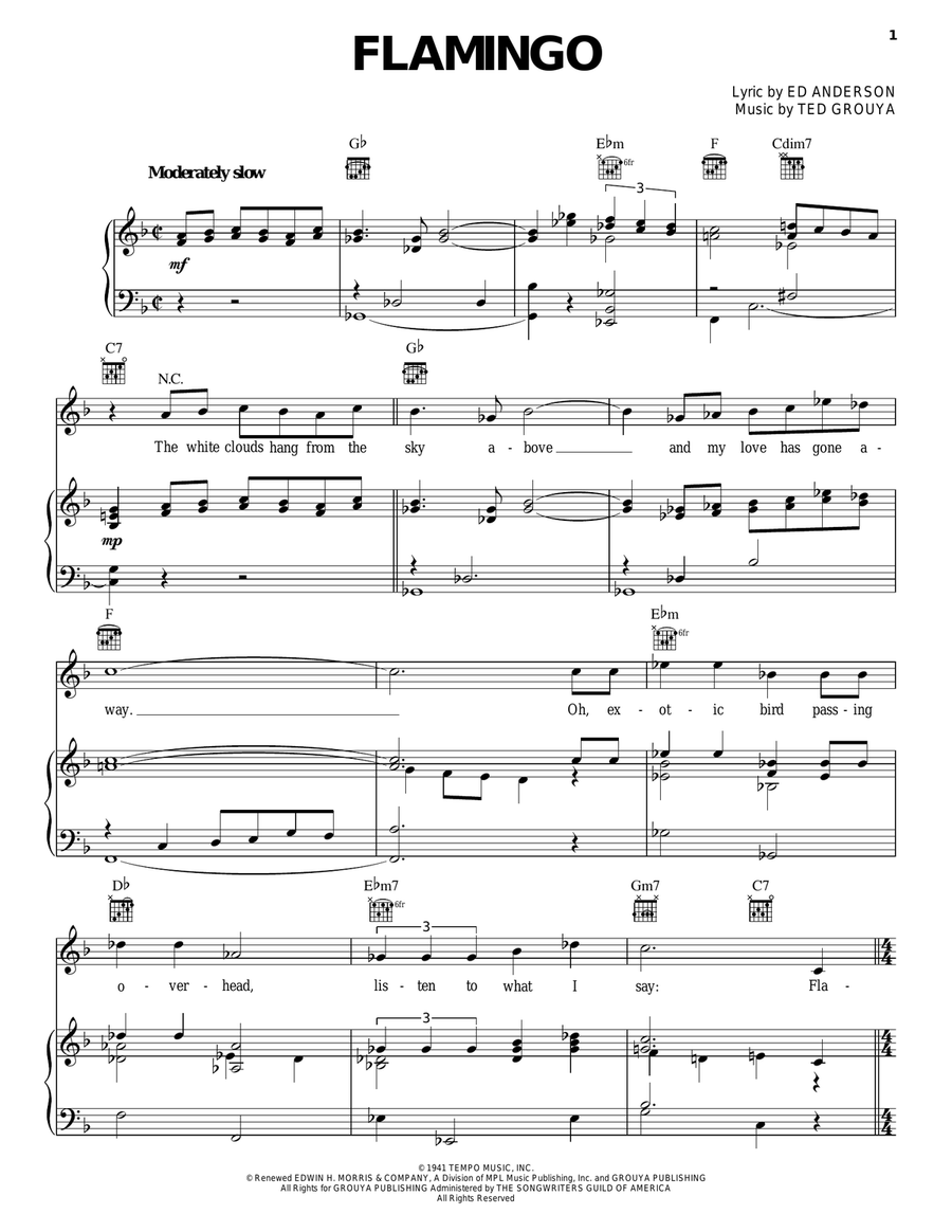 Flamingo Piano, Vocal, Guitar scores gallery preview page 1