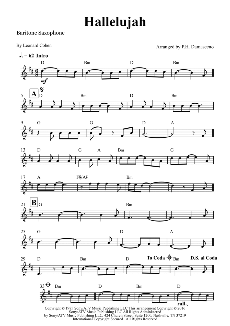 Hallelujah Hallelujah Baritone Saxophone scores gallery preview page 1