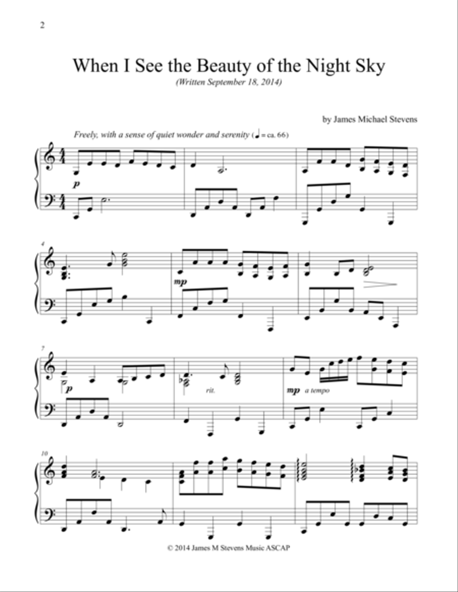 When I See the Beauty of the Night Sky Piano Solo scores gallery preview page 1