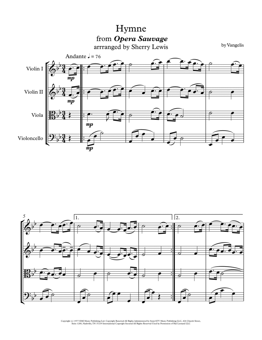 Hymne String Quartet scores gallery preview page 1