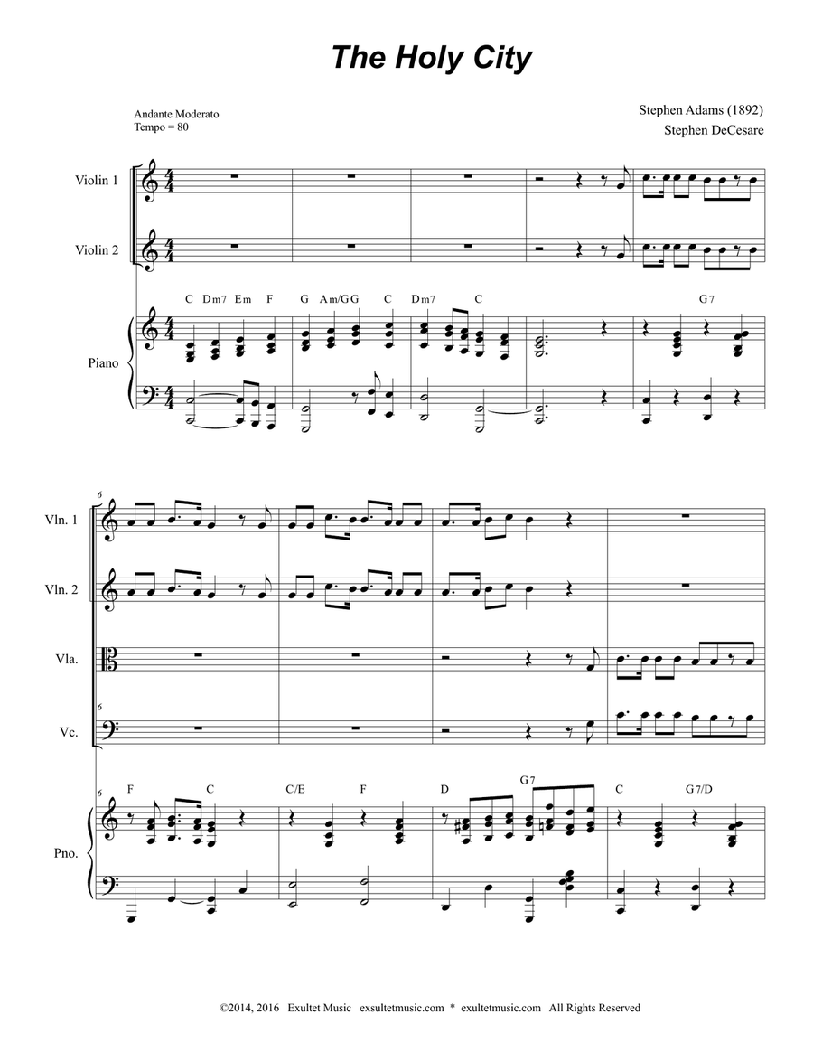 The Holy City (String Quartet and Piano) String Quartet scores gallery preview page 1