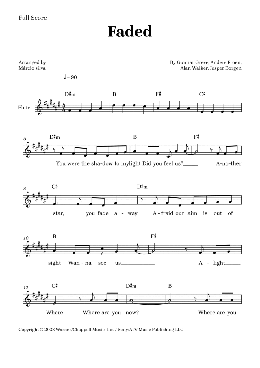 Faded Faded Flute Solo scores gallery preview page 1